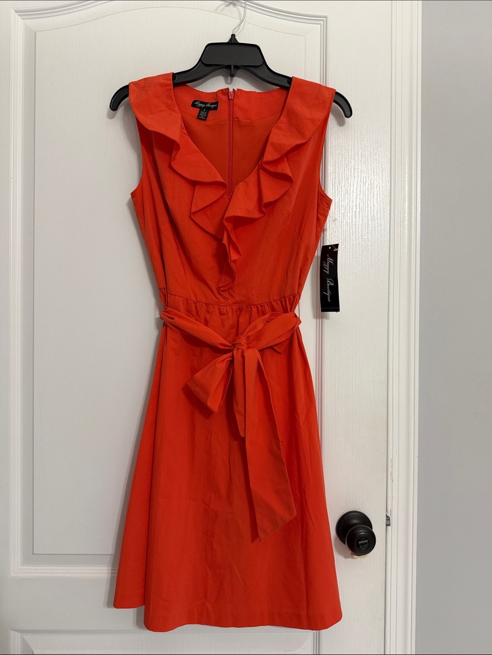 Suzi Chin for Maggy Boutique Red Ruffle V-Neck Tie-Waist Midi Dress